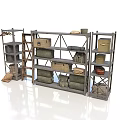 Metal Storage Shelving Unit With Green Brown Boxes Blankets Ladder And Woven Basket