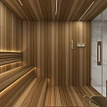 Luxury Marble Bathroom With Built In Solid Wood Sauna And Soft Warm Ambient Lighting Design