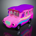 Colorful Cartoon Toy Bus With Pink Body Purple Roof And Blue Yellow Stripes