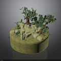 Detailed Miniature Landscape Scene With Green Grass Trees Stones And Figure