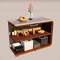 Modern Decorative Cabinet With Fruit Basket Vase Wine Bottles And Storage Boxes