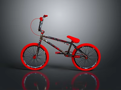 Stylish BMX Bike With Black Frame Red Wheels And Red Seat 3d model