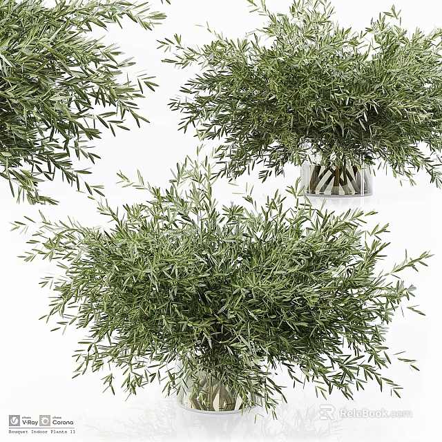 Natural Olive Branch Green Foliage Decorative Ornament Set With Glass Vase For Home Decor 3d model 