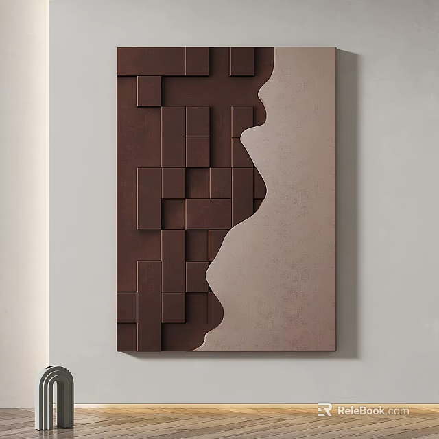 Modern Brown Geometric Wall Decor With Wavy Pattern And Block Design 3d model