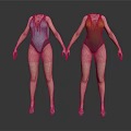 Two Gray And Brown Gradient One Piece Swimsuits On Mannequins With High Heels