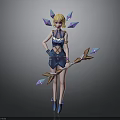 Woman With Blonde Hair In Blue Outfit Holding Bow With Crystal Arrows And Crystal Decorations