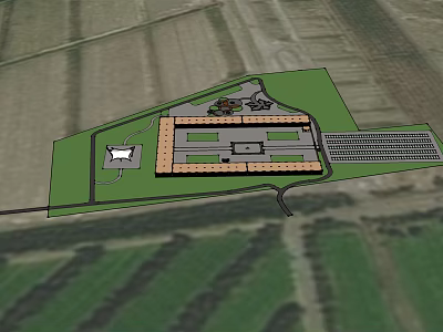 Site Plan Layout Featuring Main Building Green Space And Parking Area Design 3d model