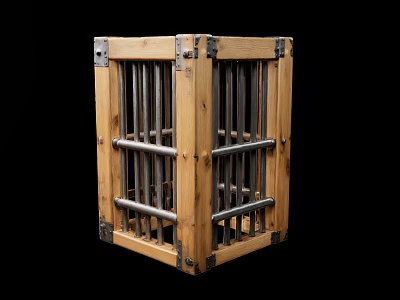 Wooden Frame Decorative Ornament Set With Metal Bars And Cube Structure 3d model