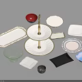 Ceramic And Glass Tableware Set With Multicolored Plates Bowls Trays And Serving Cups 3d model
