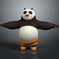 Smiling Panda Cartoon Character With Orange Pants And Yellow Stripes Standing With Arms Outstretched