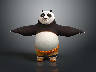 Smiling Panda Cartoon Character With Orange Pants And Yellow Stripes Standing With Arms Outstretched 3d model