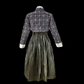 Traditional Korean Hanbok Featuring Purple Geometric Pattern Jeogori And Green Chima With White Trim