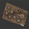 Ceramic Tea Set with Teapot and Teacups on Wooden Tray Wood Grain Design