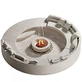 Cozy Circular Sofa With Cushions Around Fire Pit With Flames And Pebbles 3d model