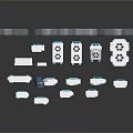 Various White Electronic Appliances Arranged With Decorative Clouds And Small Figurine