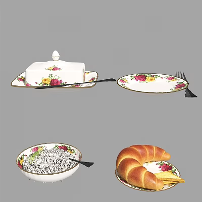 Modern Food Bread Dinner Plate Food Porcelain 3d model