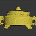 Ornate Golden Decorative Ornament Set With Intricate Carvings Animal Handles And Reflective Base