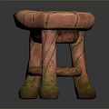 Decorative Pink And Green Stool With Marble Texture And Crossed Leg Support Design