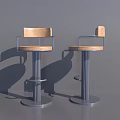 Modern Bar Stools With Wooden Seats And Metal Frames For Kitchen Use 3d model