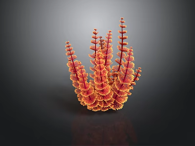 Tropical Fish Swimming Around Red And Yellow Coral Structure On Dark Background With Reflection 3d model