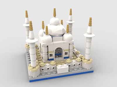Intricate Building Block Structure Featuring White Domes Golden Minarets Blue Base And Steps 3d model