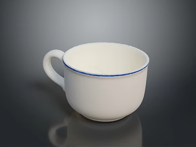 White Ceramic Cup With Blue Rim Essential Daily Use Household Item 3d model