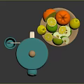 Vibrant Manual Fruit Juicer With Fresh Oranges Lemons And Fruit Plate