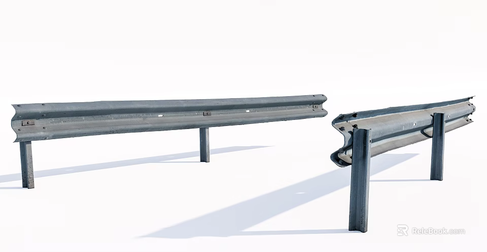 Durable Metal Road Guardrail System with Support Posts for Highway Safety and Protection 3d model 