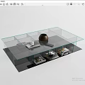 Modern Glass Coffee Table with Layered Shelves Decorative Bowl and Magazines
