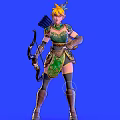Game Movie Character With Blonde Hair Green Outfit Bow And Boots In Blue Background
