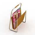 Modern Display Rack With Brass Frame And Brown Leather Magazine Compartment 3d model
