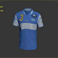 Casual Blue White Polo Shirt With Number 3 Chest And Sleeve Badges