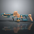 Futuristic Sci-Fi Weapon With Blue And Beige Mechanical Structure And Reflective Surface 3d model