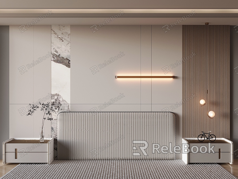 Modern bedroom bedside background wall bedside table grille background long led linear lamp creative chandelier soft bag bedside model