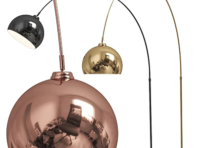 Modern Black Gold and Copper Floor Lamp with Curved Stand and Spherical Shade 3d model
