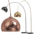 Modern Black Gold and Copper Floor Lamp with Curved Stand and Spherical Shade