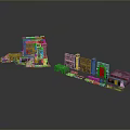Pink Themed Scene Building Components With Arched Walls Stairs And Green Accents
