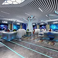 Space Themed Restaurant Interior With Starry Ceiling And Futuristic Decor 3d model