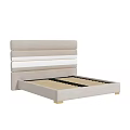 Modern Beige Upholstered Double Bed With Striped Headboard And Wooden Legs