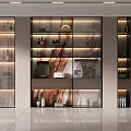 Modern Wine Cabinet Interior Design with Glass Doors Layered Shelves and Displayed Wine Bottles