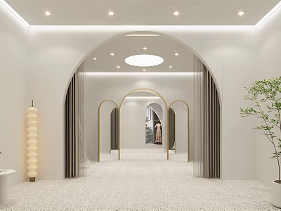 Elegant Bridal Shop Interior With White Walls Arched Doorways And Light Stone Floor 3d model