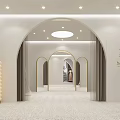 Elegant Bridal Shop Interior With White Walls Arched Doorways And Light Stone Floor