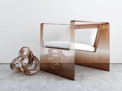 Modern Minimalist Brown Acrylic Leisure Chair With White Cushion And Decorative Rings 3d model