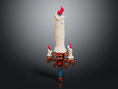 Ornate Vintage Candle Lamp Featuring White Main Candle Small Red Flame And Decorative Metal Base 3d model
