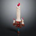 Ornate Vintage Candle Lamp Featuring White Main Candle Small Red Flame And Decorative Metal Base