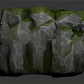 Natural Stone Material With Green Moss And Textured Surface Decorative Design 3d model