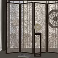 Modern Chinese Room Divider With Geometric Cutout Design And Translucent Panels 3d model