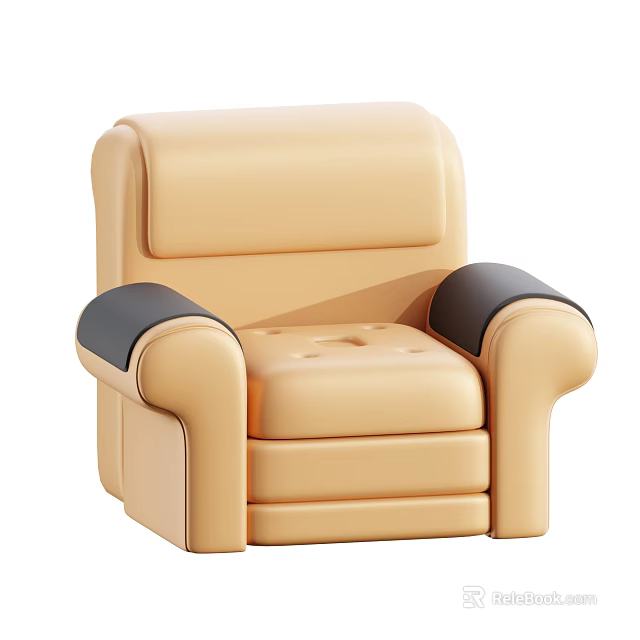Beige Sofa Stool With Black Armrests Modern Comfortable Seating Design 3d model 