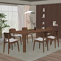 Natural Style Restaurant Interior With Wooden Dining Table Chairs Potted Plant Cabinets And Hanging Lamp