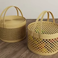 Beige Woven Storage Baskets With Handles Lid And Openwork Design For Home Organizing